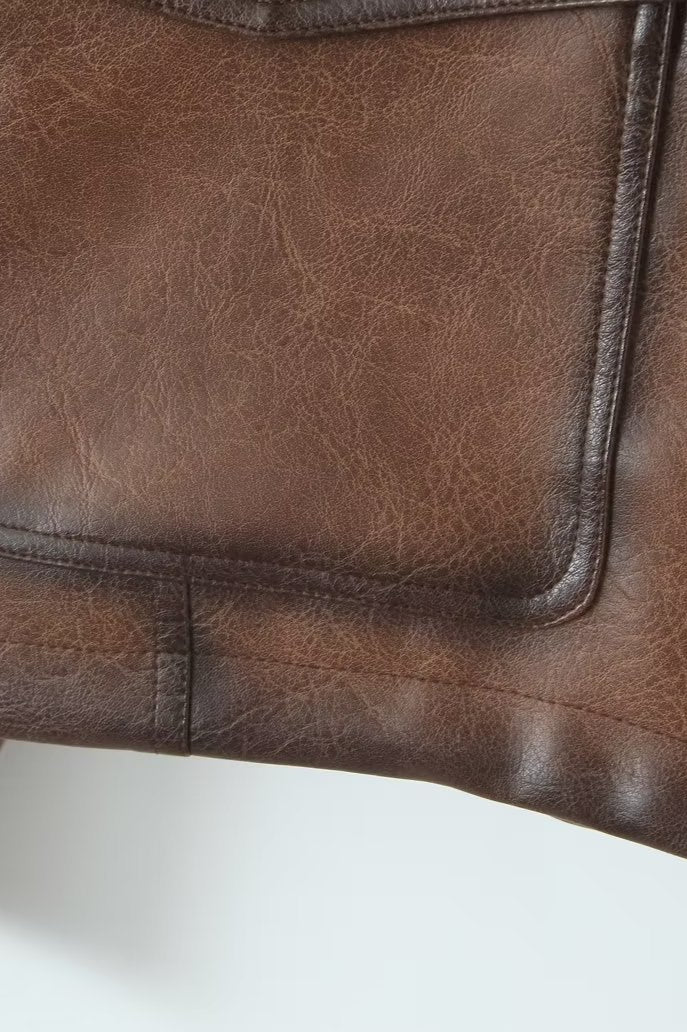 Brown Vintage Faux Leather Coat