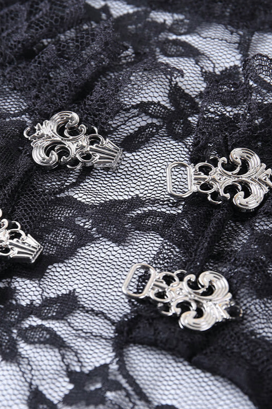 High Neck Flared Sleeve Lace Knit Top