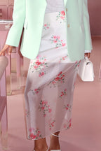 Floral Sheer High Waist Slit Straight Skirt