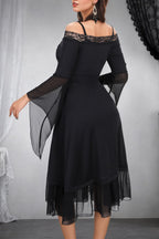 Gothic Dark Flare Sleeve Lace Chiffon A-Line Bodycon Maxi Dress