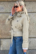 Stand Collar Belted Short Jacket