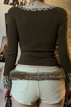 Leopard Patchwork Asym Hem Blouse