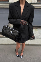 Black Lace Panel Blazer Jacket