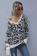 Knit Leopard V-Neck Casual Sweater