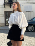 Puff Sleeve Stand Collar White Blouse
