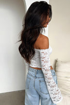 Sexy Bardot Sheer Lace Knit Top