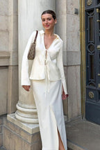 Satin Tie Front Fitted Blouse