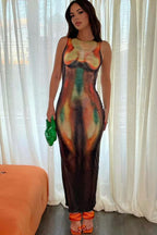 Floral Print Sleeveless Bodycon Dress