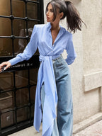 Striped Tie Waist Long Sleeve Blouse