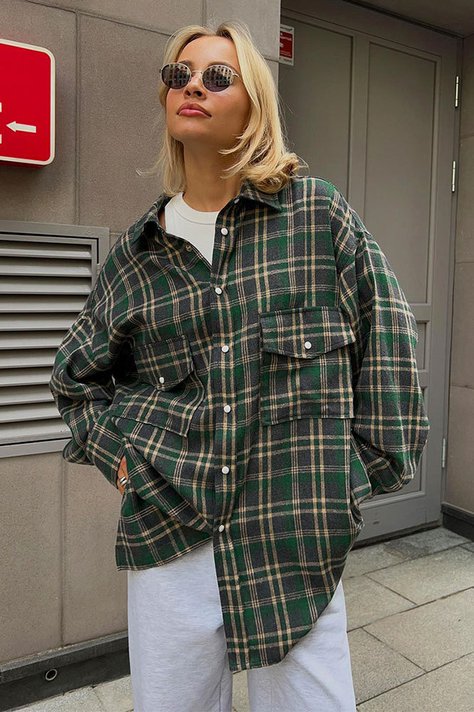 Plaid Striped Mid-Length Blouse