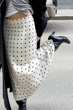 Polka Dot Satin Bodycon Midi Skirt