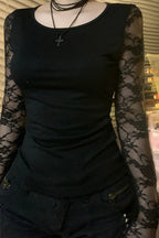 Sheer Lace Backless Slim T-shirt