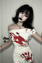 Halloween Blood Stain Print Off-Shoulder Maxi Dress