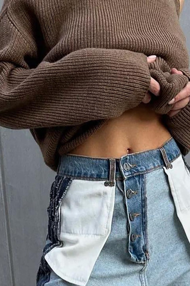 Off-Shoulder Turtleneck Knit Sweater