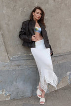 Satin Lace A-Line Midi Skirt