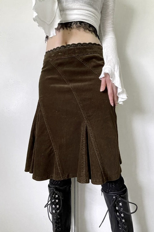 Vintage Lace Trim Colorblock A-Line Skirt