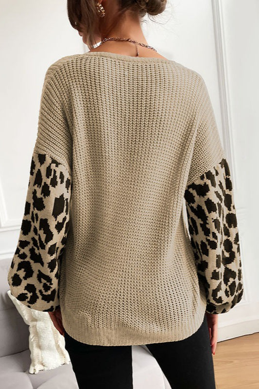Slouchy Leopard Splice Knit Sweater