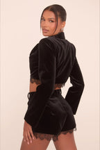 Lace Trim Crop Top High-Waisted Shorts Two Pieces Set