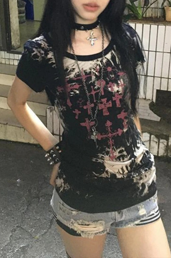 Y2K Print Crop T-Shirt