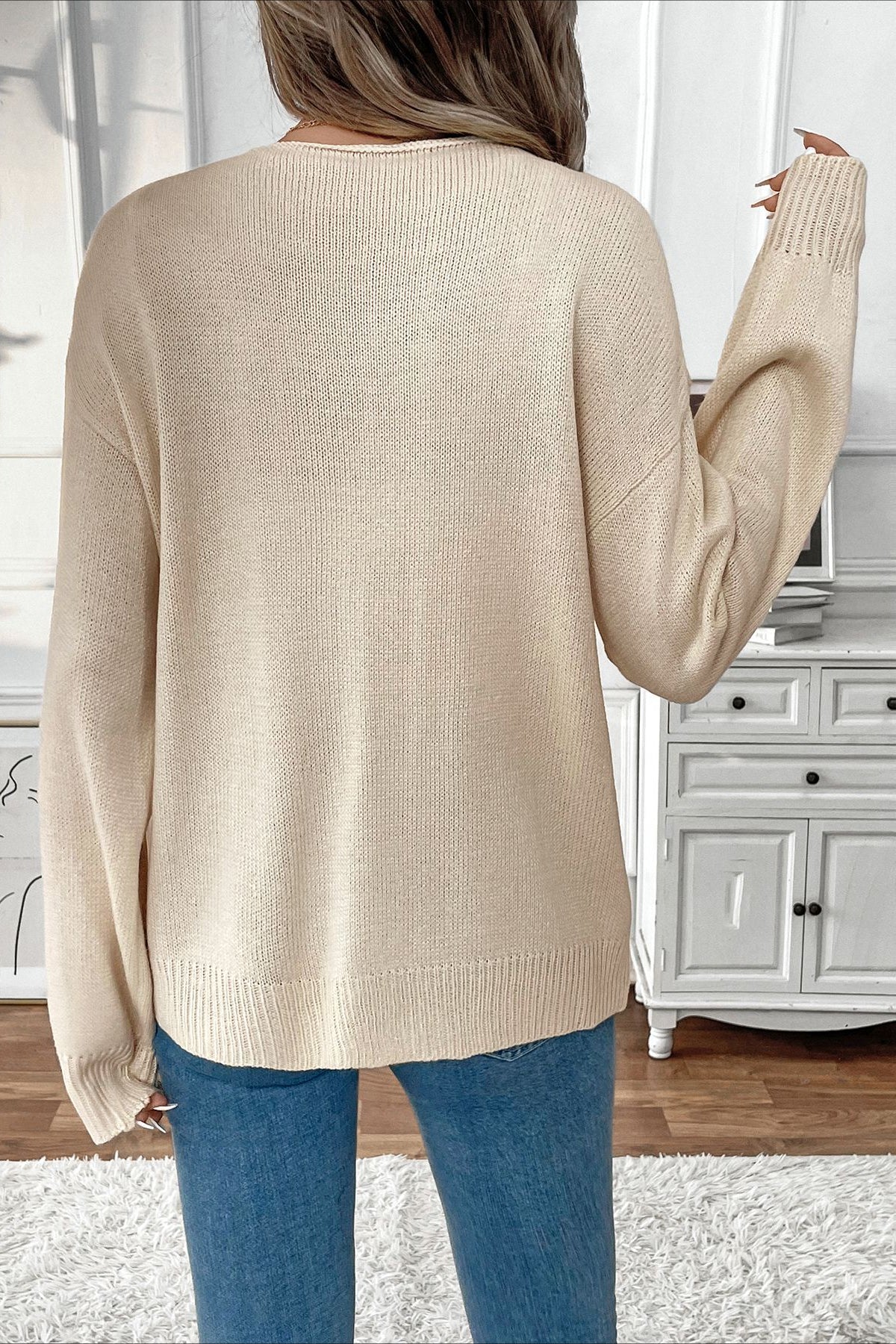 Tie-Front Round Neck Solid Color Knit Cardigan