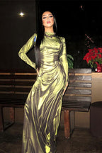 Trendy Floral Print Long Sleeve Bodycon Maxi Dress