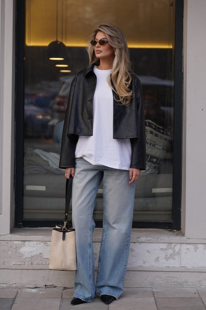 Black Cropped Street Moto Coat