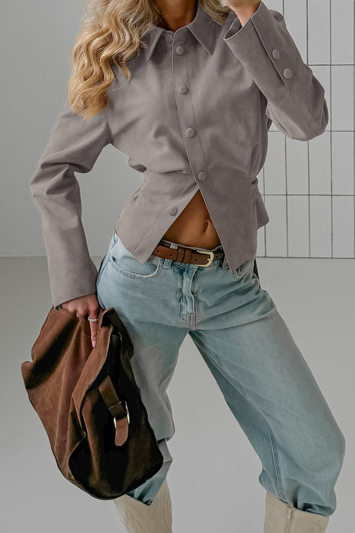 Vintage Khaki Suede Waist Cinched Blouse