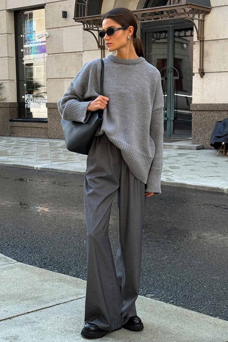 Solid Knit Crew Neck Sweater