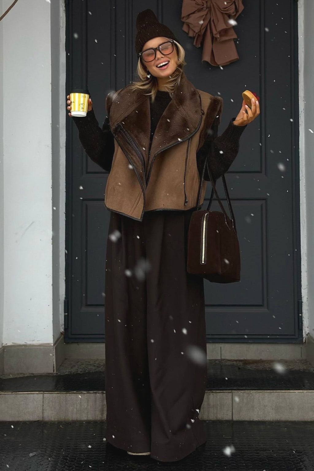 Brown Faux Fur Loose Fit Coat