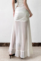 Mesh Panel Ruffle Tie Detail Maxi Skirt