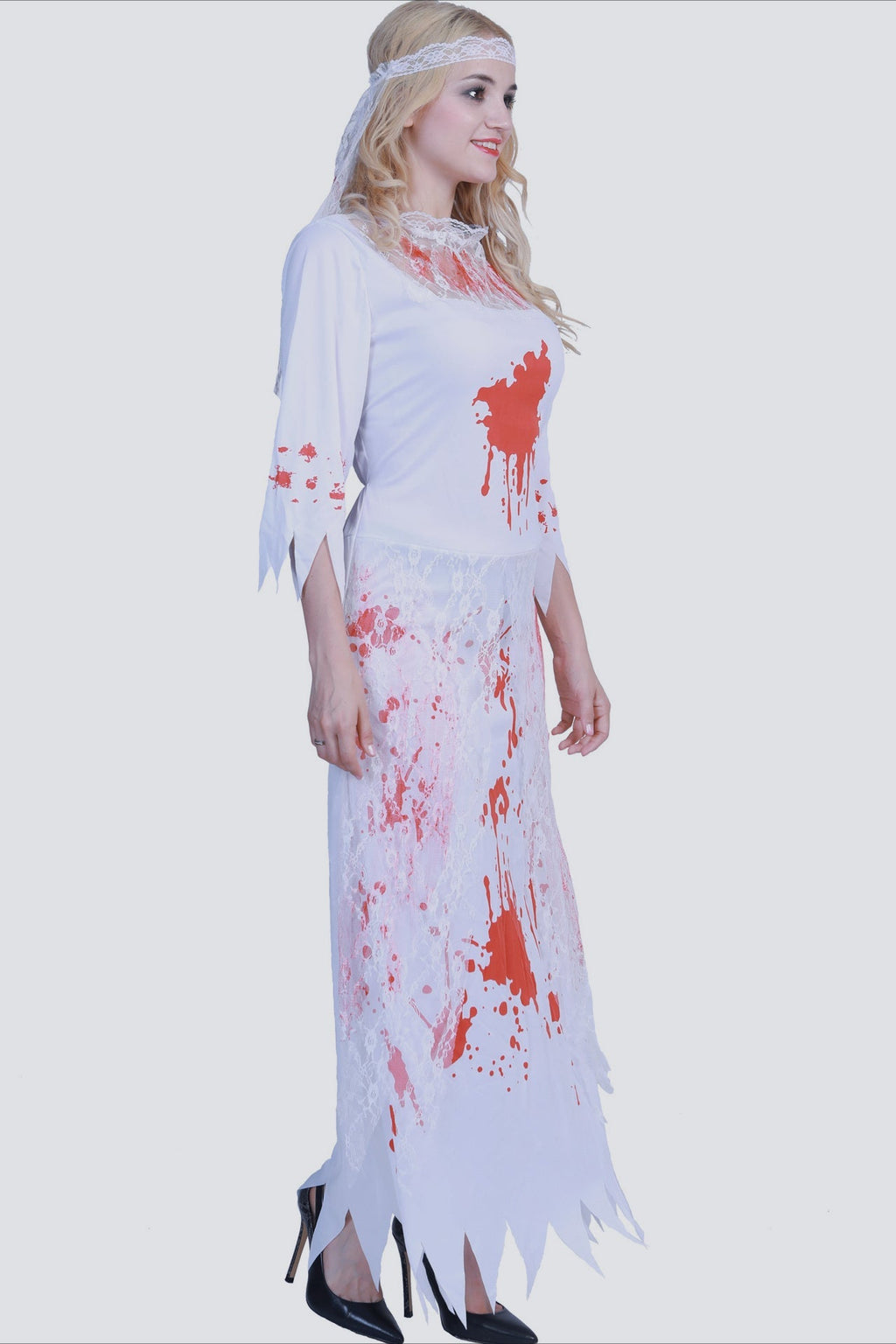 Halloween Blood Stained Bride Costume Maxi Dress