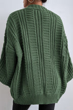 V-Neck Vintage Cable Knit Balloon Sleeve Cardigan