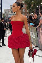 3D Floral Textured Strapless Dress