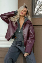 Burgundy Vintage Biker Coat