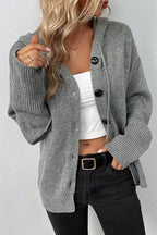 Solid Color Hooded Button Drawstring Knit Cardigan