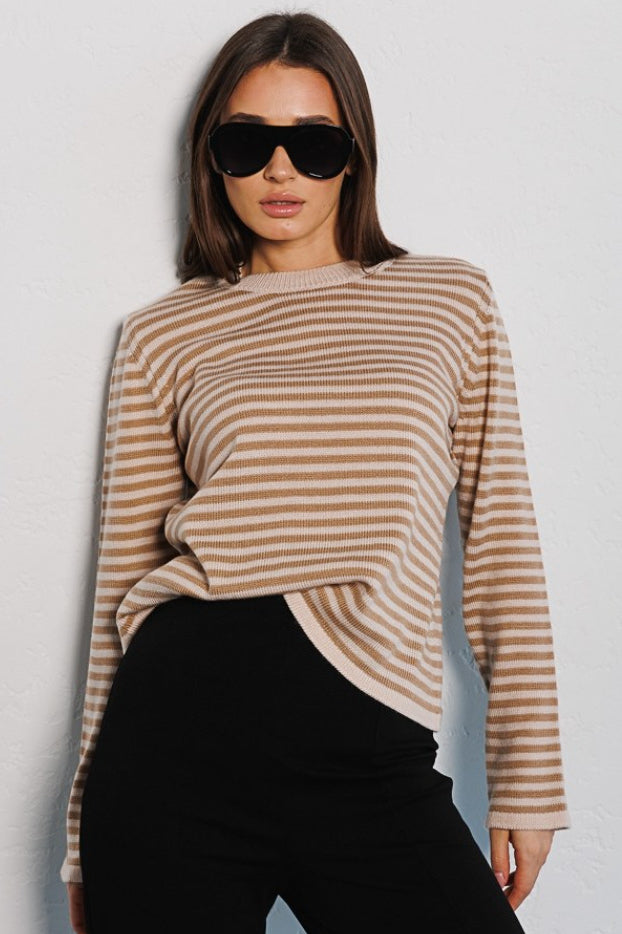 Ribbed Colorblock Striped Knit Sweater