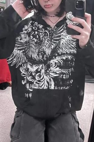 Street Style Eagle Graphic Hoodie