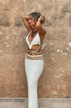 Knit Hollow Out Halter Boho Dress