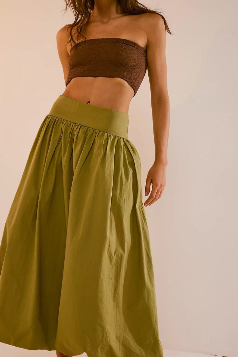 Pocketed Ruched Elastic Waist Balloon Skirt