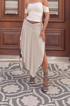 Ruched Split Asymmetrical Maxi Skirt