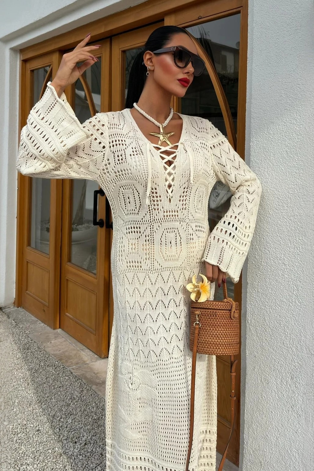 Chic Knit Hollow Bodycon Boho Dress