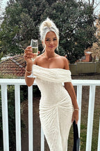 Textured Knit Off Shoulder Boho Dress