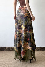 Botanical Print Mesh A-Line Maxi Skirt