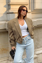 Vintage Solid Wool Blazer Wide-Collar Short Coat