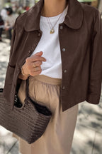 Classic Brown PU Crop Coat