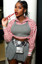 Striped Crop Shirt Two Piece Blouse