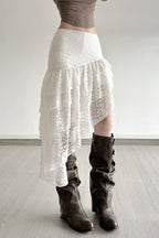 Lace Tiered High-Waist Asymmetrical Skirt