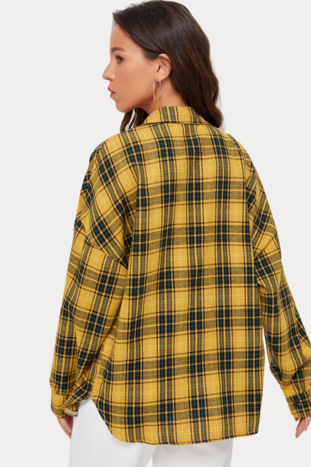 Plaid Stand Collar Button Shirt  Blouse