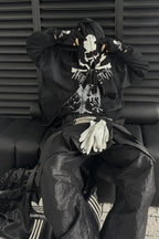 Washed Skeleton Print Zip Up Hoodie