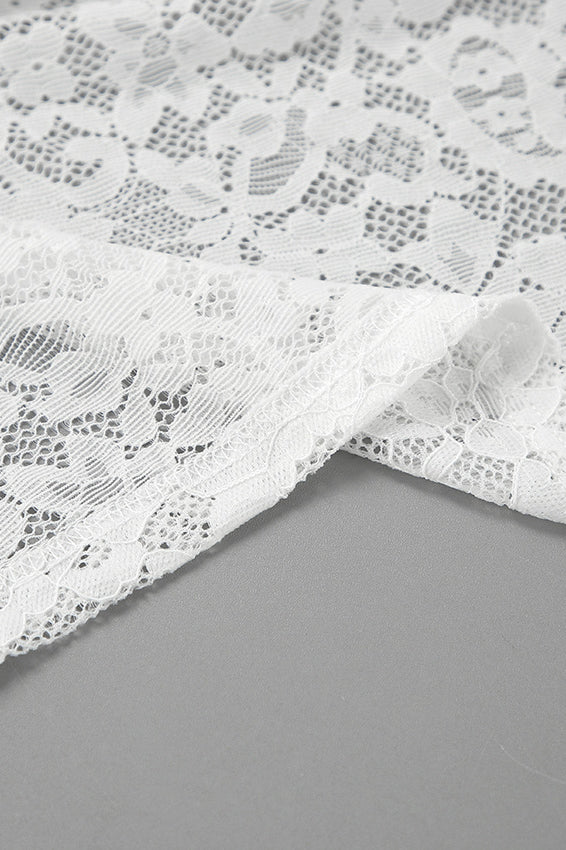 White Lace Sheer High Waist A-Line Skirt